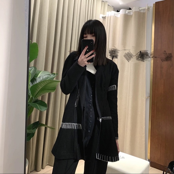 Y’s style wool asymmetrical black jacket with belt, a-line, button down - Picture 2 of 9